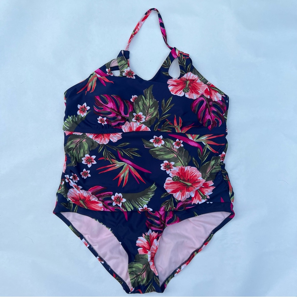 Women’s Kona Sol floral one piece‎ bathing suit swimsuit size 16 halter top tie
